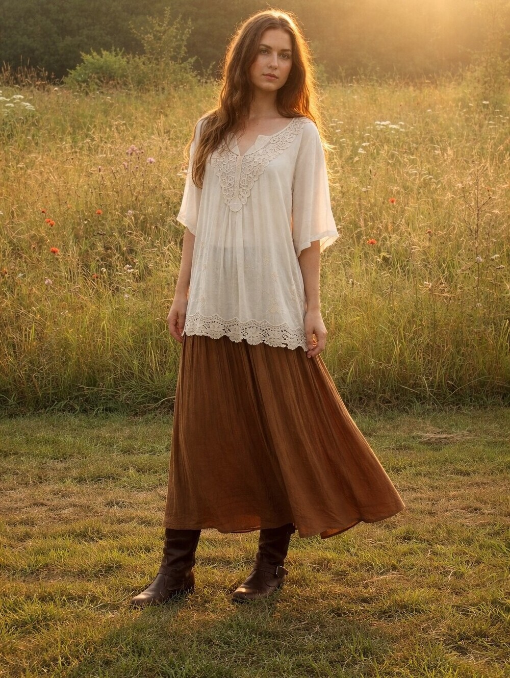 Women’s TEMPO Paris Cream Embroidered Trim Tunic Boho Top Size S. NWT